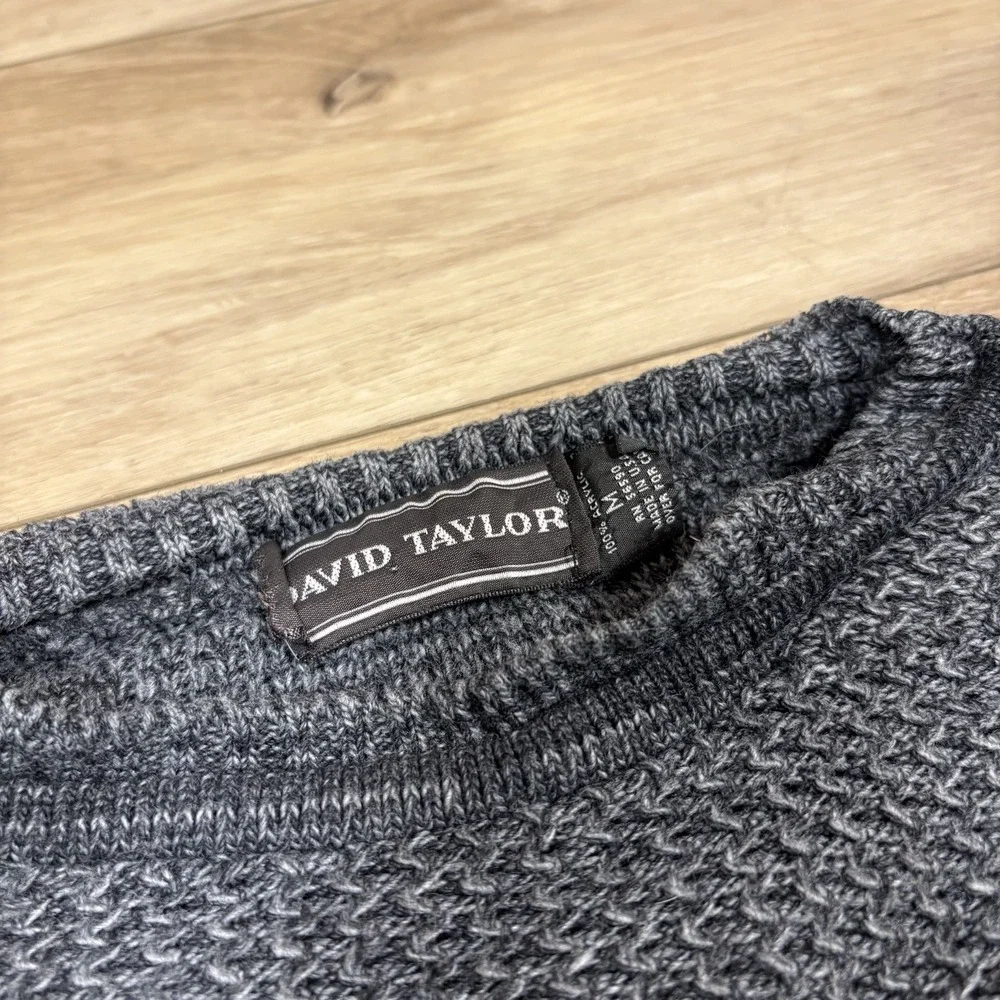Vintage David Taylor Sweater Men's Medium Gray Preppy Boxy Solid Fall‎ 90s
